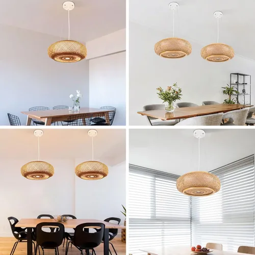 Miniatura 6 de Lámpara colgante de bambú tejida a mano, lámpara de ratán de una sola luz, tejido de madera natural, accesorio colgante de techo con cable ajustable