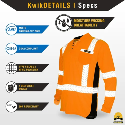 Miniatura 6 de KwikSafety - Charlotte, NC - Camisas de seguridad de manga larga premium [cuello redondo, botón y cuello con cremallera] Clase 3 ANSI probado OSHA
