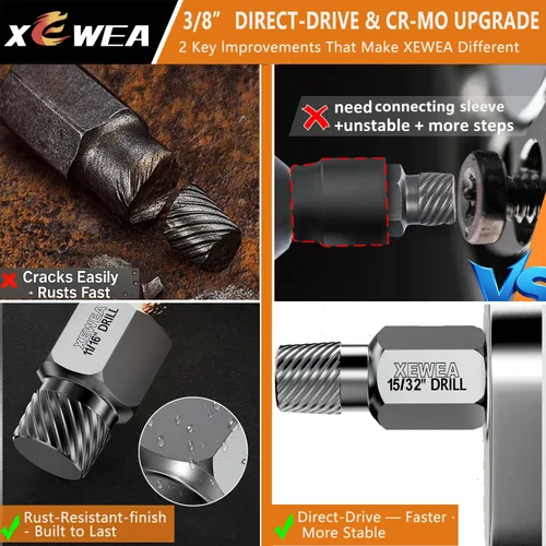Miniatura 5 de XEWEA Juego de 22 extractores de tornillos de accionamiento de 3/8 pulgadas, kit de extracción de pernos multilínea fácil de sacar para pernos rotos
