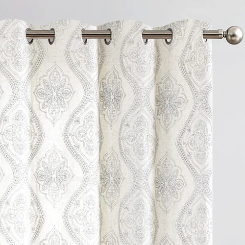 Miniatura 11 de Jinchan - Cortinas de lino bohemias para sala de estar, diseño bordado, cortinas para ventana, filtrado de luz, mezcla de lino, juego