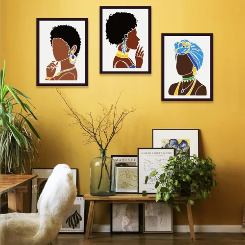Miniatura 5 de FINGERINSPIRE 4 plantillas de pintura para niñas tribales africanas de belleza de 11.7 x 8.3 pulgadas, plantilla de silueta de cara de niña joven