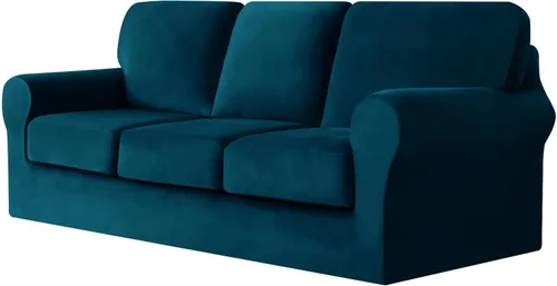 Miniatura 49 de UNBBRRL Fundas de sofá de 3 piezas para sofá, funda de terciopelo elástico para sillón con 1 funda de cojín de asiento y 1 funda de respaldo