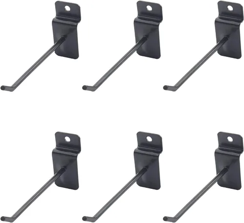 Paquete de 6 ganchos Slatwall, ganchos resistentes para uso general, rejilla de metal de grado comercial, surtido de estanterías negras para garaje,