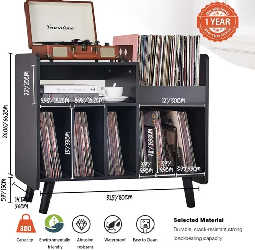 Miniatura 3 de Soporte para tocadiscos, armario grande para tocadiscos con almacenamiento de vinilo abierto y estante de exhibición con capacidad para hasta 350