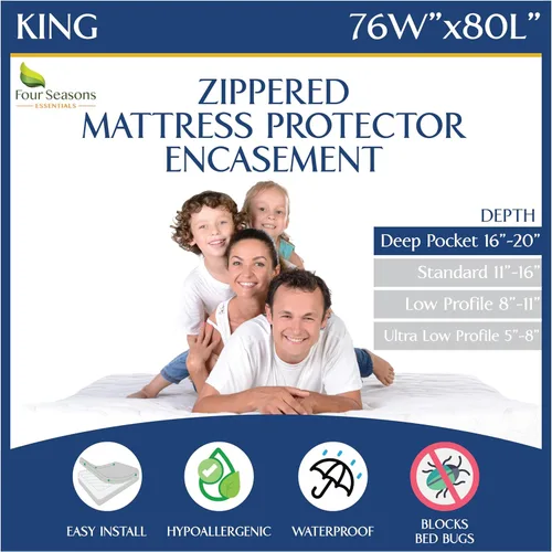 Protector de colchón de tamaño King impermeable con cremallera, bolsillo profundo que se adapta a hasta 20 pulgadas de profundidad, funda