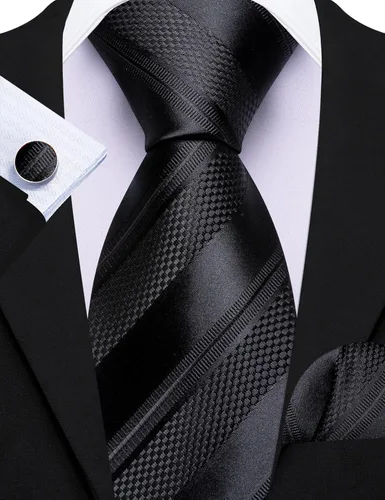 Miniatura 87 de Barry.Wang Juego de corbatas para hombre, corbata de seda a rayas, tejido a cuadros, gemelos formales, negocios, boda