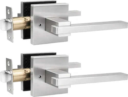 Miniatura 43 de Orger Paquete de 1 manija de puerta de paso negra para pasillo y armario, juego de manijas sin bloqueo, roseta cuadrada sin llave, reversible
