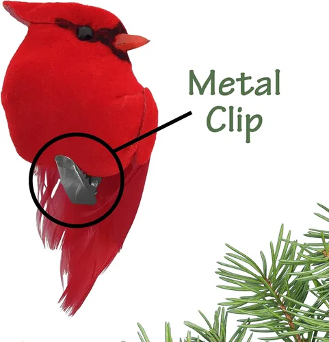 Miniatura 5 de BANBERRY DESIGNS Adornos de Navidad cardenales con clip, decoraciones de cardenal Hoiiday con clips plateados, cuerpos flocados rojos con alas