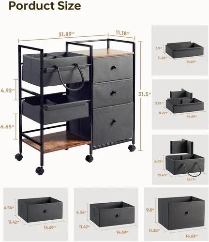 Miniatura 2 de Organizador y almacenamiento 2 en 1 para pañales de bebé, carrito de bebé rodante de 3 niveles con divisores y cajones, esenciales