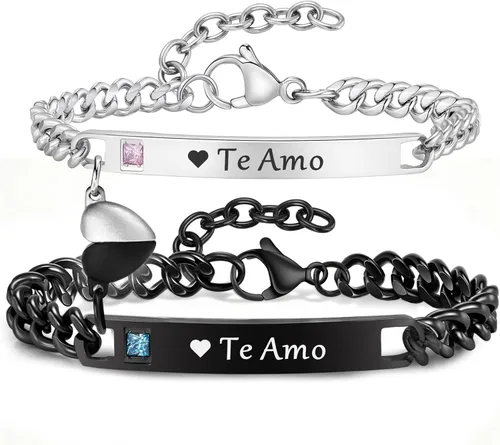 Miniatura 10 de MEALGUET Pulseras a juego para parejas para hombres y mujeres: juego de pulseras de cadena de eslabones cubanos de acero inoxidable para novio