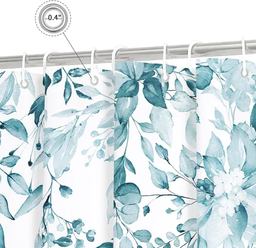Miniatura 5 de Gibelle Spa Cortina de ducha azul de eucalipto, juego de cortinas de ducha de hojas de plantas de acuarela con decoración floral para baño con Azul