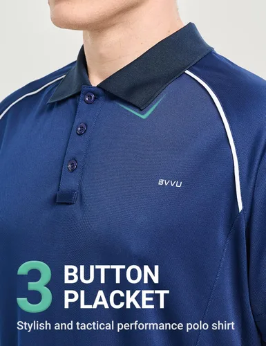 Miniatura 2 de BVVU Polo para hombre, manga larga, corta, táctica, para golf, absorbe la humedad, con cuello