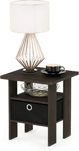 Miniatura 4 de Mesa de noche con cajón Furinno, Madera, Marrón oscuro/Negro