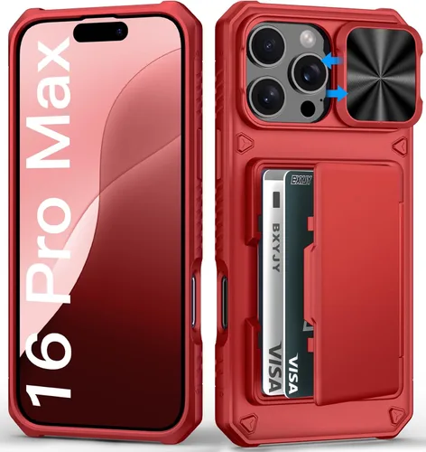 Miniatura 24 de BXYJY Funda tipo cartera para iPhone 15 Pro con tarjetero (4-5 tarjetas) y cubierta deslizante para cámara y soporte, protección contra caídas