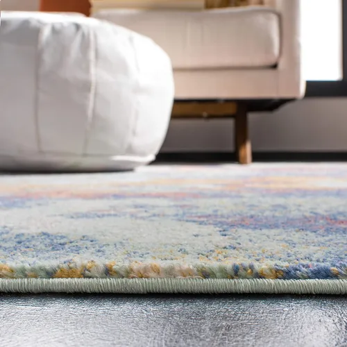 Miniatura 5 de SAFAVIEH Alfombra de 8 x 10 pies – Colección Prism – Grande – Crema y Aqua, diseño abstracto moderno bohemio, no desprende pelusa y fácil