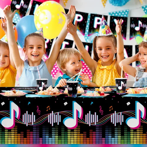Miniatura 3 de Suministros para fiestas musicales, platos de papel desechables, servilletas, vasos, mantel y pancarta para niñas y niños, decoración de cumpleaños
