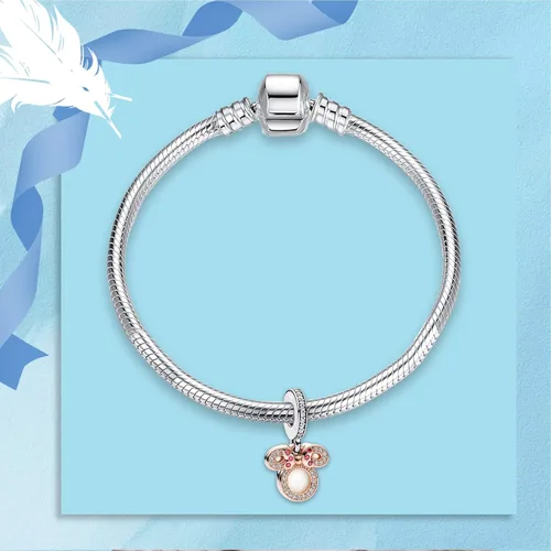 Miniatura 74 de Dijes de plata de ley 925 de dibujos animados de pato, ratón, oso, elefante, dragón chino, cuentas colgantes para pulseras y collares, joyería