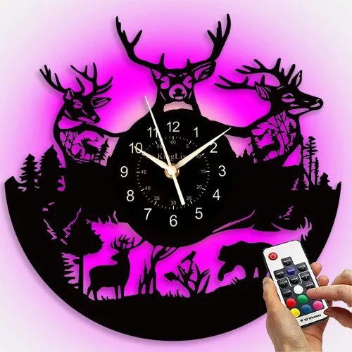 KingLive Reloj de pared de vinilo para decoración de pared, diseño de ciervo, reloj silencioso, color negro, decoración retro para habitación, arte