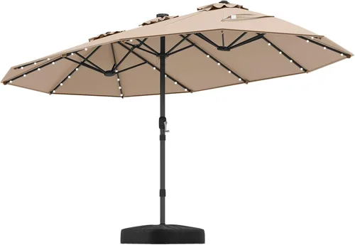 Tangkula Sombrilla solar de doble cara de 15 pies para patio, sombrilla individual extragrande para exteriores con 48 luces LED, parte superior