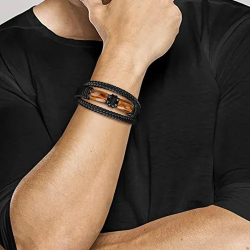 Miniatura 3 de JoycuFF Pulseras de cuero trenzado marrón para hombre, regalos para papá, novio, marido, hijo, nieto, hermano, para siempre, para el día del padre