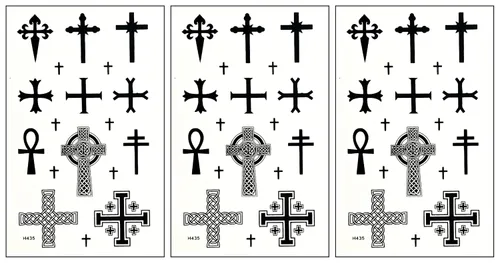 ONCEX Mini 3 Hojas Crucifijo Tatuajes Temporales Mujeres Hombres Arte Impermeable Pegatinas Crucifijo Dibujos Animados Diseños Cuerpo Brazos Piernas