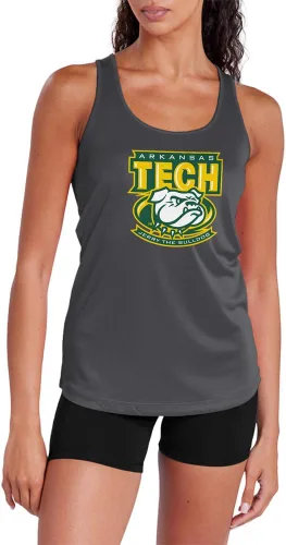 Miniatura 243 de Camiseta deportiva sin mangas oficial de la NCAA Collegiate para mujer, con espalda cruzada, logotipo primario, colección carbón