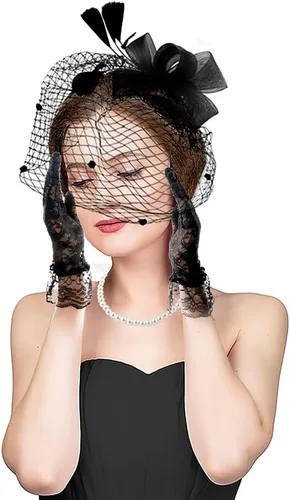 Miniatura 5 de 4 tocados para mujer, tocado para la cabeza, guantes de encaje, sombreros de fiesta de té para mujeres con guante, sombrero de cóctel