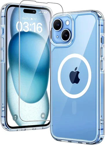 Miniatura 26 de TAURI Funda magnética 2 en 1 transparente para iPhone 14 Pro, compatible con Magsafe [no amarillenta] con protector de pantalla, protección de grado