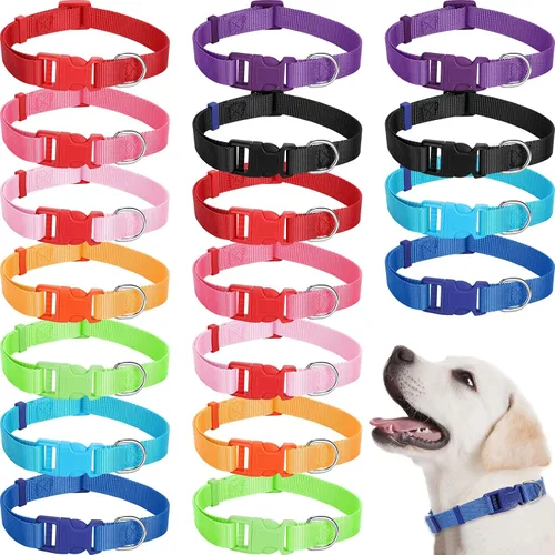Sanwuta Collar ajustable para perro, 18 unidades, 9 colores, nailon suave, acolchado, resistente, collares medianos para mascotas con hebilla a