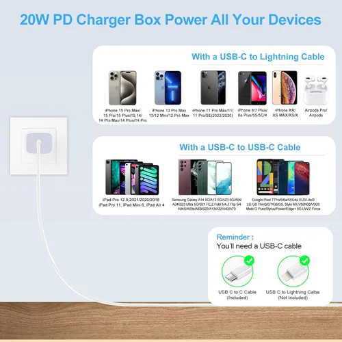 Miniatura 3 de USB C Box Bloque de carga rápida para Samsung Galaxy A17 5G A16 A15/A54/A36/S25/S24FE/A13/A53/A03S/A23/A24/Z Fold7/S23/S22, iPhone 17 Pro Max/16/15