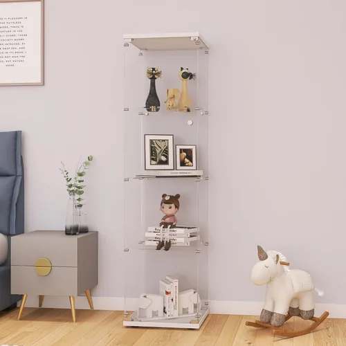 Miniatura 18 de LFT HUIMEI2Y Vitrina de cristal con puerta y cerradura, gabinete Curio de 4 niveles para coleccionables, figuras, vino, vitrina de vidrio templado