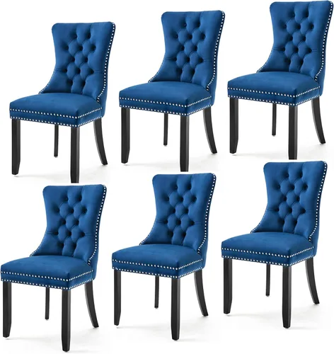 Miniatura 14 de Juego de 6 sillas de comedor modernas para sala de estar, cocina, patas de madera maciza, cojín acolchado de tela de lino, asiento y respaldo