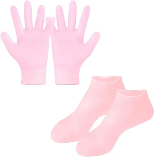 Juego de 2 pares de calcetines hidratantes para spa de gel de silicona para piel seca y agrietada, calcetines de silicona para pies secos y