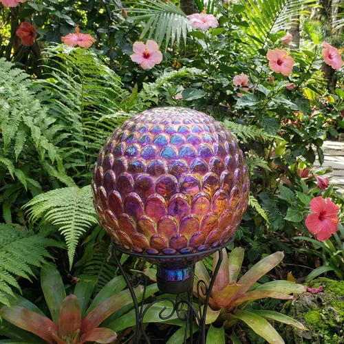 Miniatura 8 de Sunnydaze - Bola de cristal de 10 pulgadas para jardín, globo decorativo para patio y patio trasero, textura festoneada roja, paquete de 2