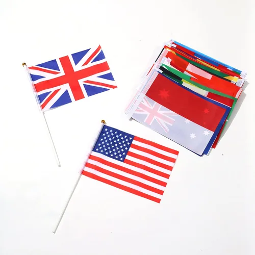 Miniatura 2 de Banderas de 100 países, bandera internacional de palillo de país, pequeña parte superior redonda de mano en palo, bandera de países del mundo