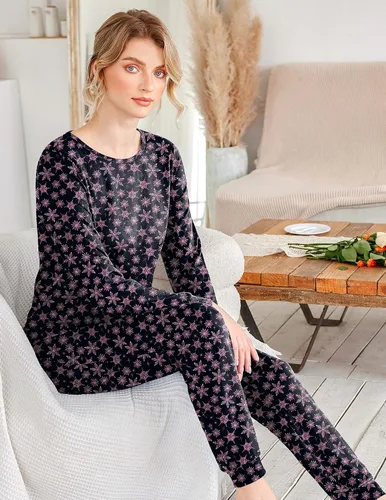 Miniatura 192 de Ekouaer Conjunto de pijama de manga larga para mujer, ropa de dormir suave con cuello redondo y bolsillos