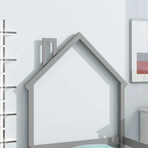 Miniatura 6 de Cama Montessori de madera tamaño individual con cabecera y cercas en forma de casa, cama de plataforma completa para niños, niñas, niños, altura Gris