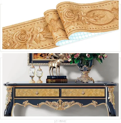 Miniatura 4 de 204 Borde de papel pintado despegar y pegar 3D decorativo moldeado floral 4.2''×16.4 pies Oro Rosa autoadhesivo para azulejos adhesivo de borde