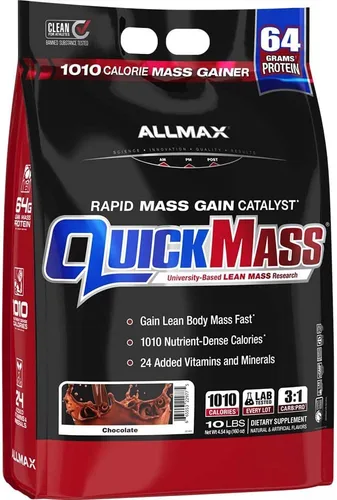 Miniatura 7 de ALLMAX QUICKMASS, Chocolate - 3.5 lb - Catalizador de ganancia de masa rápida - Hasta 2.26 oz de proteína por porción - Relación de carbohidratos a