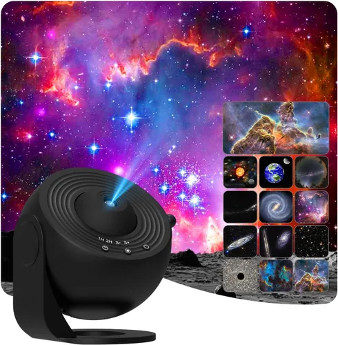 Proyector de galaxia para dormitorio, proyector de estrellas FLEVO Planetario, discos de película HD 13 reemplazables 4K, para dormitorio de niños,