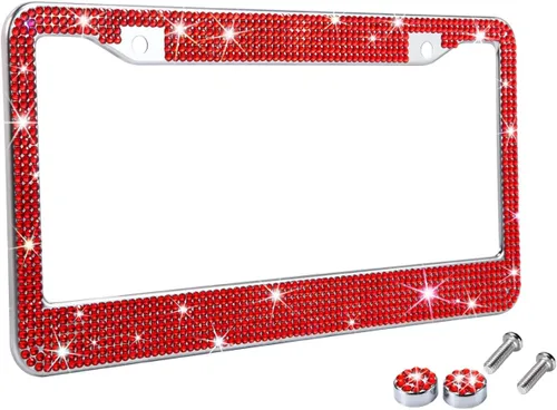 Miniatura 10 de Marcos de matrícula multicolor con diamantes de imitación brillantes para mujer, cubierta de matrícula de metal a prueba de óxido, accesorios