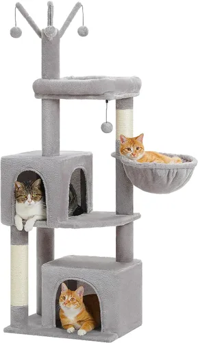 Miniatura 14 de Árbol para gatos de 45 pulgadas para gatos de interior, torre compacta para gatos con 2 condominios, cama hamaca y 5 juguetes de bola colgantes