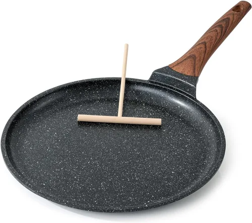 Kordisen - Sartén antiadherente para crepas de 12 pulgadas con esparcidor, revestimiento de granito para tortillas y panqueques, fondo plano para