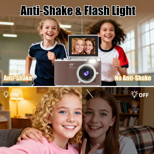 Miniatura 4 de Cámara digital 4K, cámara selfie de 48 megapíxeles con enfoque automático y pantalla giratoria de 180°, cámara digital compacta para niños con zoom
