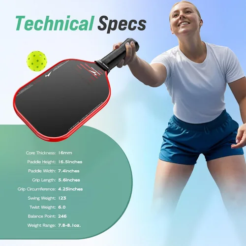 Miniatura 5 de Warping Point Rhythm 16MM Pickleball Paddle, Carbon Fiber Paddle, Thermoformed Design with MaxCell Honeycomb Core, Design for Precision Control &