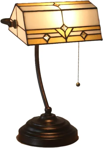 Tiffany Style Bankers - Lámpara de escritorio estilo vintage de 10 pulgadas para dormitorio, al lado, oficina, base de aleación de zinc, interruptor