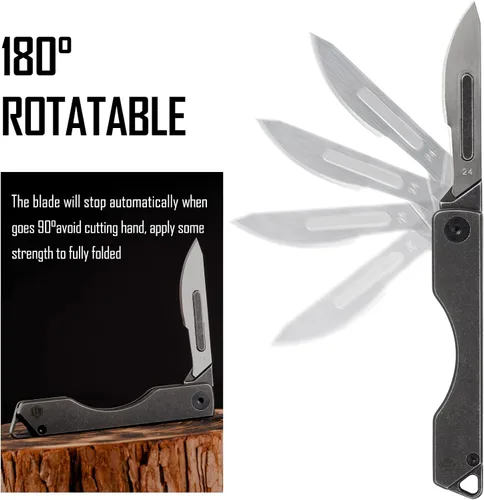 Miniatura 2 de KeyUnity KK01 Cuchillo plegable de titanio, cuchillo de bolsillo EDC con hoja reemplazable #24, para caza al aire libre, campamento, pesca