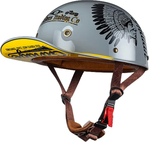Miniatura 14 de Casco de motocicleta, gorra de béisbol retro, medio casco con hebilla de liberación rápida, estilo de béisbol, cómodo y duradero para adultos