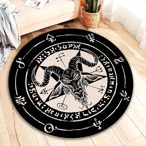 Alfombra oculta de cabeza de cabra, gótica, pentagrama, alfombra oscura estética redonda, lavable, antideslizante, alternativa de bruja, decoración