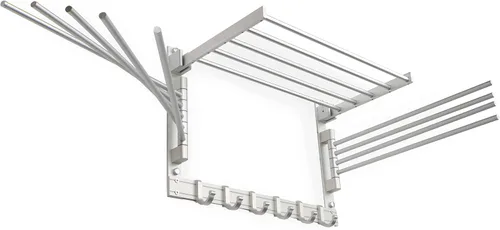 Miniatura 4 de BGT - Estante de secado de ropa para lavar la pared, organizador de lavandería con ganchos y brazos oscilantes, estante de metal de 17 pulgadas